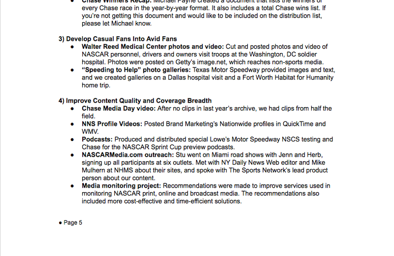 Screencap of Oct. 7, 2008 PR Services and NASCARMedia.com report.